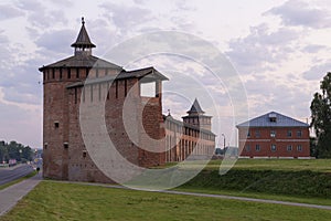 Ancient wall of the Kolomna Kremlin. Moscow region, Russia