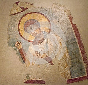 Ancient wall painting in the Church Hagios Georgios and Nikolaos on Naxos, Cyclades, Greece