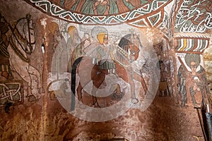 Ancient wall paintings in the monolithic church Abuna Yemata Guh in Tigray Region, Ethiopia