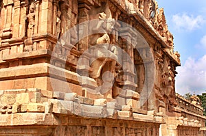 Ancient wall sculptures of the Brihadisvara Temple in Thanjavur, india.