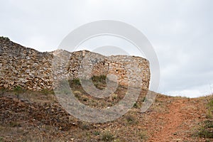 Ancient walls of a castle at Merindades, Burgos, Spain, Cloudy day, no people