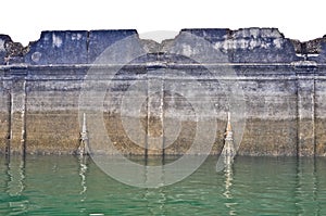 Ancient walls of the church in the lake