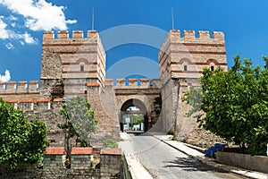 The ancient walls of Constantinople in Istanbul, Turkey