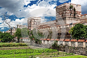 The ancient walls of Constantinople in Istanbul, Turkey