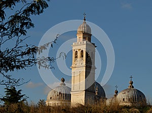 Ancient walls, domes and bell tower of Santa Giustina in Padua in Veneto (Italy)