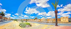 Ancient walls of Great Mosque in Kairouan. Panoramic landscape. Tunisia, North Africa