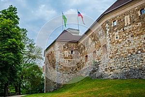 Ancient walls of Ljubljana castle in Slovenia