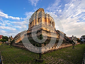 Ancient Wat Chedi Luang Stupa in Chiang Mai, Thailand.