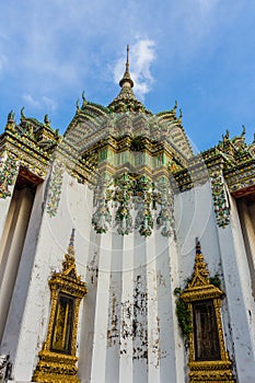 Ancient Wat Pho Temple with blue sky , Bangkok in Thailand