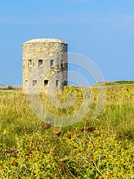 Ancient watchtower on the seacoast of Guernsey Island