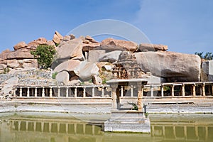 Ancient water pool and temple at Krishna market