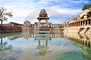 Ancient water pool and temple at Krishna market