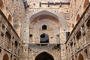 Ancient water tank Agrasen ki Baoli, with the arches visible