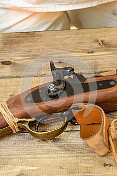 Ancient weapon of the Russian-Turkish war of 1877-1878, view of the trigger and the capsule