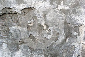 Ancient weathered wall with gray background old building. Cracked gray peeling plaster. Old concrete wall. Abstract rough texture