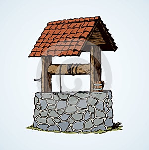 Ancient well. Vector drawing