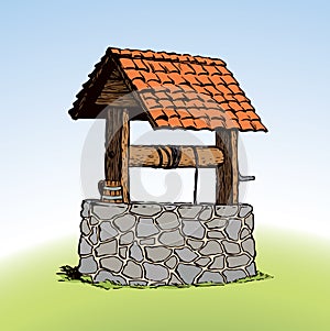 Ancient well. Vector drawing