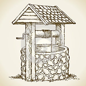 Ancient well. Vector drawing