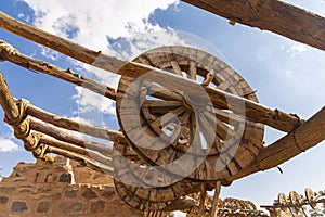 Ancient wheels for hoisting water at a desert oasis