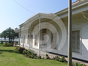 Ancient white house in Ancon beach, Lima photo