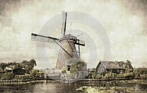 Ancient windmill in Kinderdijk,