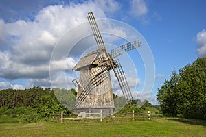 An ancient windmill. Mikhailovskoye, Pushkin Mountains. Pskov region, Russia photo