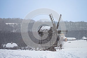 Ancient windmill in Pirogovo ethnographic museum, Ukraine