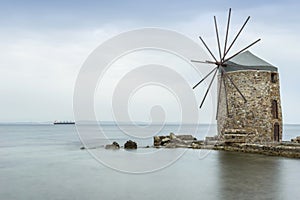 Ancient windmills of chios at night