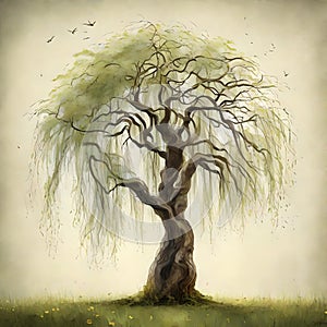 Ancient Wisdom: Illustration of an Old, Weathered Tree