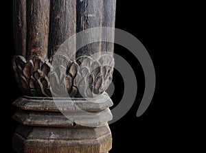 An ancient wood Pillar design on black background,