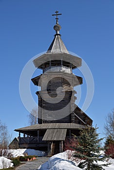 Ancient wooden Church of Annunciation of Blessed Virgin Mary in Annunciation village, courtyard of Holy Trinity Sergius Lavra in e