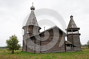 Ancient wooden church in North Russia near Kargopol