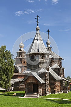Ancient wooden churches in the Museum of Wooden Architecture and Peasant life. Suzdal, Vladimir region
