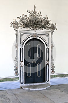 Ancient wooden door in harem Topkapi palace