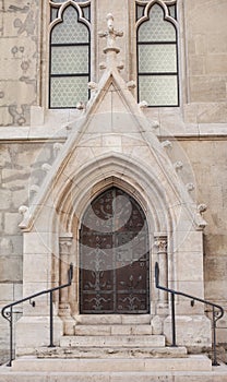 Ancient wooden door of a historic building in Budapest