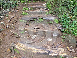 Ancient wooden foot steps photo