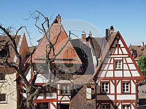 Ancient wooden frame houses in the old city centre in Nuernberg
