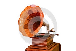 Ancient wooden gramophone. The Gramophone or phonograph is a device for the mechanical recording and reproduction of sound