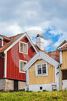 Ancient wooden houses in Karlskrona, Sweden