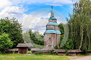 Ancient wooden orthodox church of St. Paraskeva in Pyrohiv Pirogovo village near Kiev, Ukraine