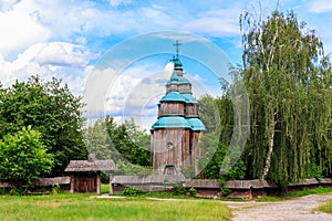 Ancient wooden orthodox church of St. Paraskeva in Pyrohiv Pirogovo village near Kiev, Ukraine