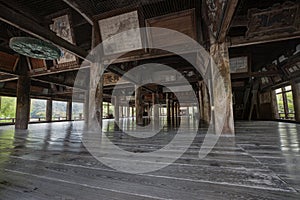 Ancient wooden Pavilion main hall decorating with old paintings