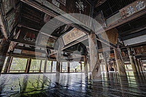 Ancient wooden Pavilion main hall decorating with old paintings