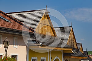 Ancient wooden roofs of colorful medieval houses