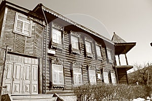 The ancient wooden two-storey house