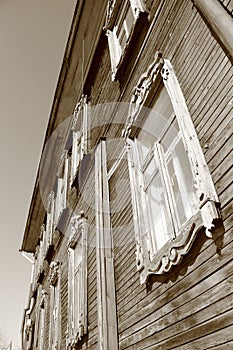 The ancient wooden two-storey house