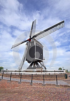 Ancient wooden windmill in famous town of Heusden, Netherlands