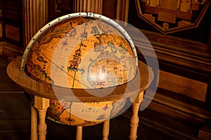 Ancient world globe. World map tool for geography education