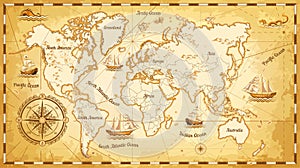 Ancient world map ships and continents compass marine navigation