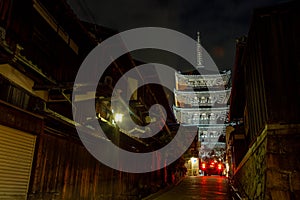 The ancient yasaka pagoda in Kyoto in the nighttime atmosphere is very beautiful.